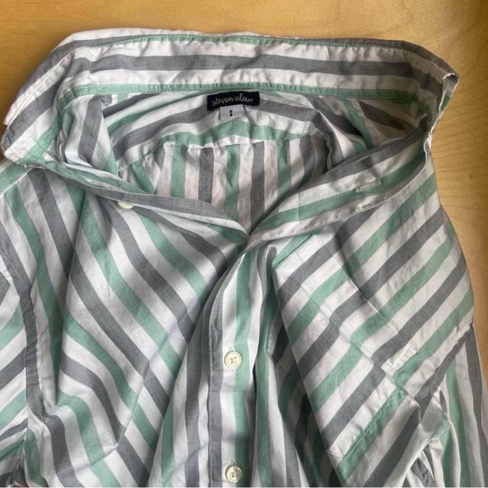 Steven Alan Men's Striped Shirt - Mint and White
